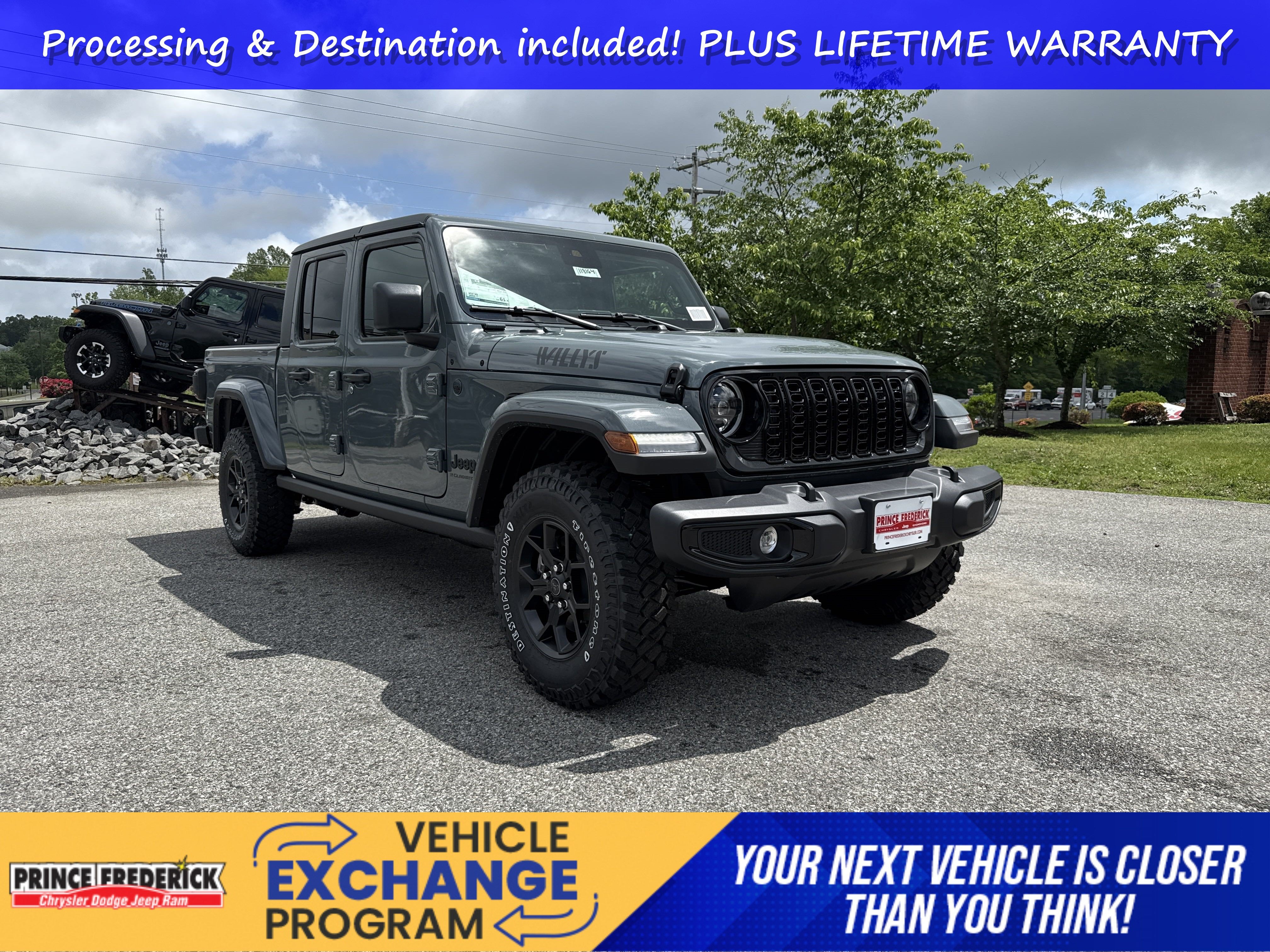 2025 Jeep Gladiator GLADIATOR WILLYS 4X4 in Anvil Clear-Coat Exterior Paint — front three-quarter view
